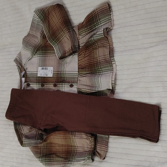 The Children's Place Olive Plaid Top With Leggings Two Piece Set - Picture 2 of 6
